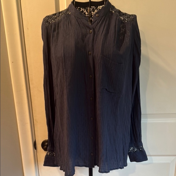 Free people oversized button down long sleeve lace blouse - Picture 3 of 6